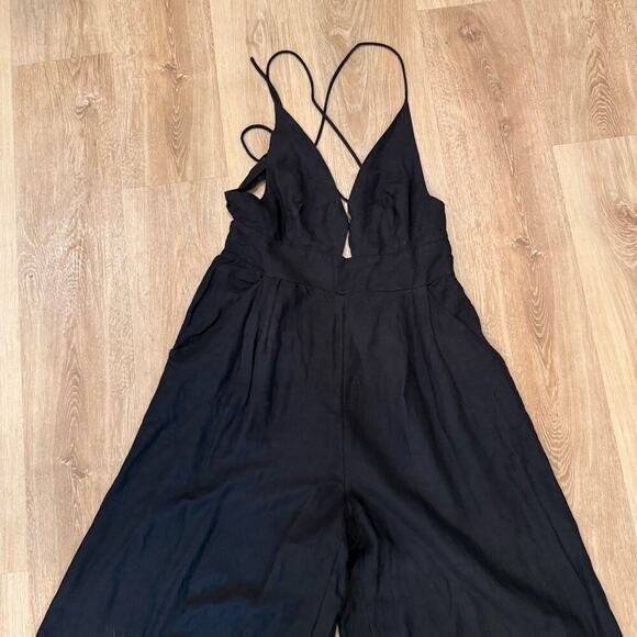 Free People Emma Jumpsuit Women’s Size L Black Linen Blend Woven Revolve Shopbop - Picture 6 of 16